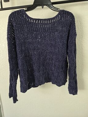 Maurices Open Knit Crew Neck Sweater Purple Medium